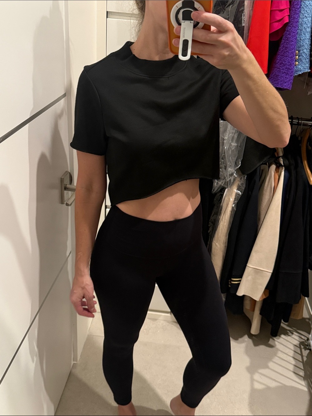 Akira Black Cropped high low short sleeves sweatshirt material top size small